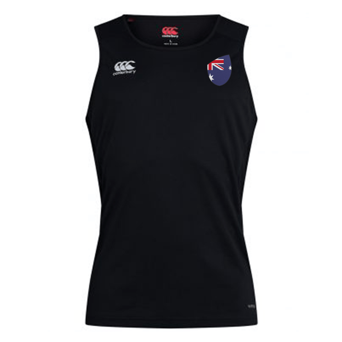 Australia Shield Club Dry Singlet featuring logos of EMB Canterbury and a rugby team on the chest, enhanced with Vapodri Technology for optimal performance.