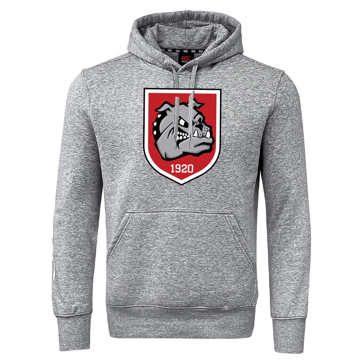The AG Bulldogs Club Hoodie by WRS Canterbury features a bold bulldog logo with a red shield and 1920 on the front, making it the perfect go-to rugby club sweatshirt.