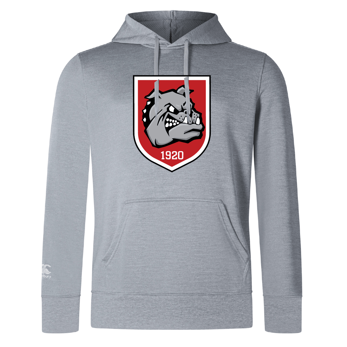 Show your Canterbury Club spirit in the AG Bulldogs Club Lightweight Hoodie by WRS Canterbury, a light gray, lightweight hoodie with a bold bulldog mascot and 1920 shield logo on the chest, plus a cozy kangaroo pocket for everyday comfort.
