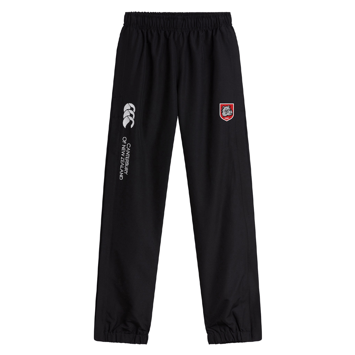 The AG Bulldogs Cuffed Hem Stadium Pant by EMB Canterbury features an elastic waistband, cuffed hem, Canterbury branding, and badge—ideal for rugby training or leisure.