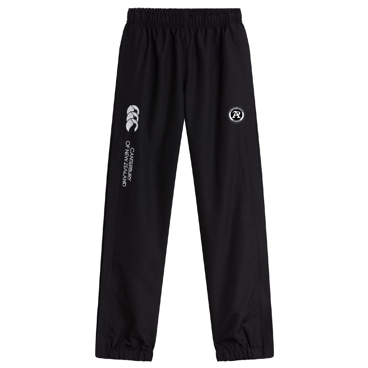 The Atlanta Premier Rugby Club Cuffed Hem Stadium Pant by EMB Canterbury features an elastic waistband, cuffed hem, and white Canterbury and rugby club logos on the left leg.