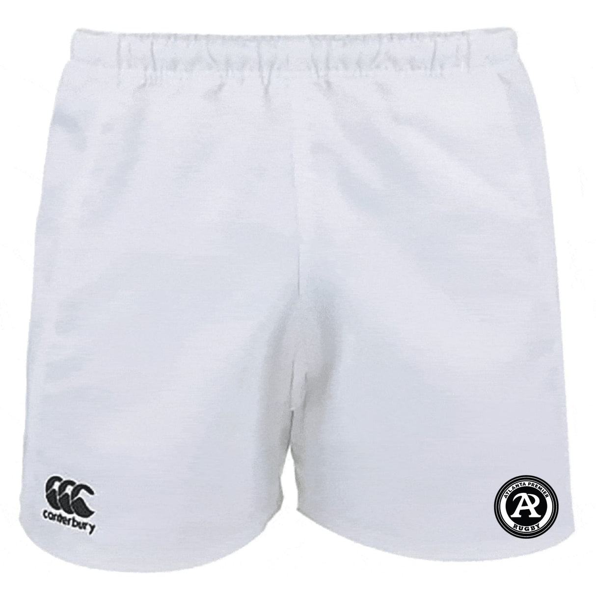 Atlanta Premier Rugby Club Advantage Rugby Shorts by EMB Canterbury feature an elastic waistband, classic CCC Advantage Rugby Shorts design, Canterbury logo on the left leg, and Atlanta Premier Rugby Club logo on the right.
