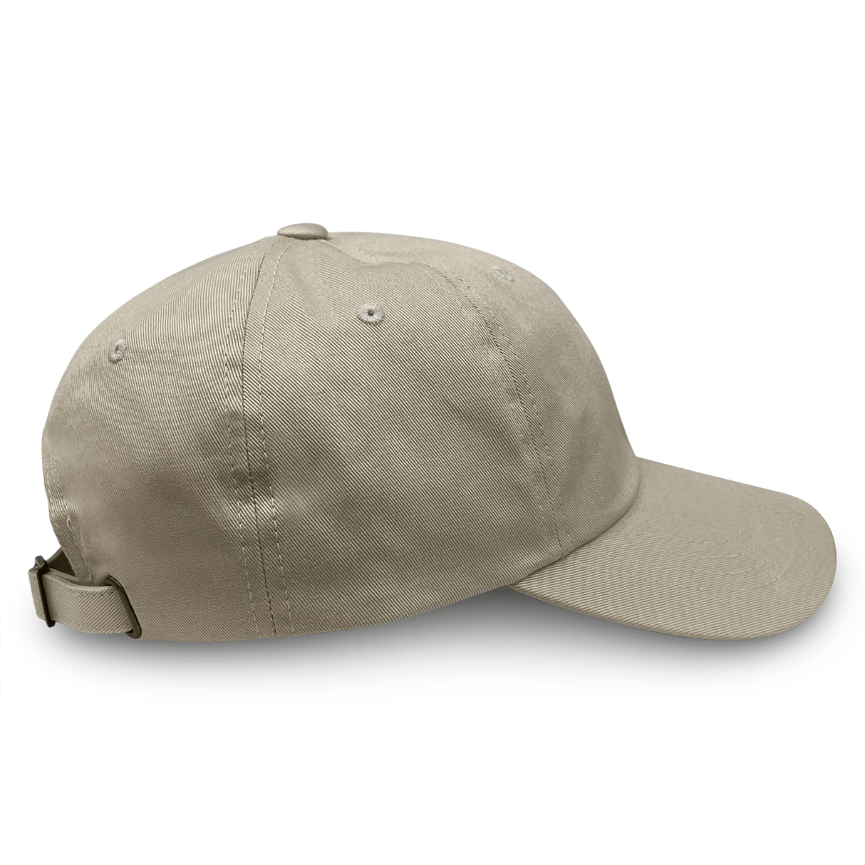 The S&S Activewear Adult Low-Profile Cotton Twill Dad Cap is beige, crafted from soft cotton twill, and features an adjustable back strap. Shown on a white background.