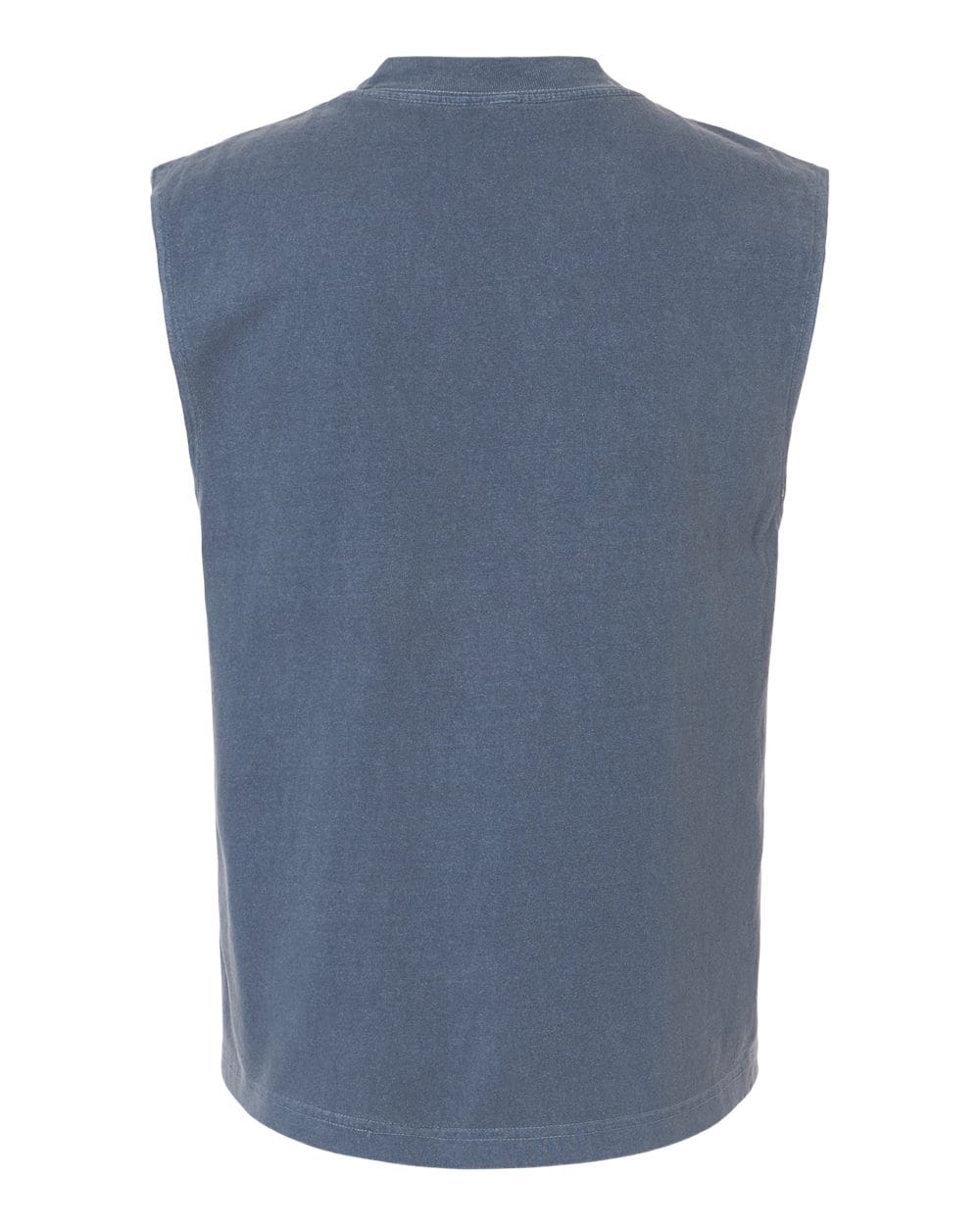 The EMB S&S Activewear USA Rugby Heritage Unisex Heavyweight Cotton Mid-Length Muscle Tee is shown from the back in blue, with a sleeveless design, clean look, and no visible logos or patterns.