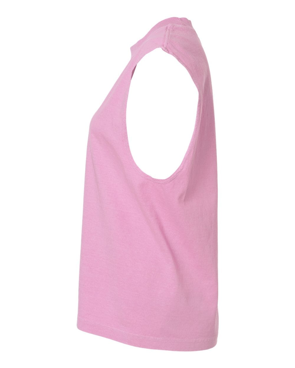 The Watch More Rugby Retro Muscle Tee by WRS S&S Activewear is displayed in a side view, sleeveless and pink, set against a white background.