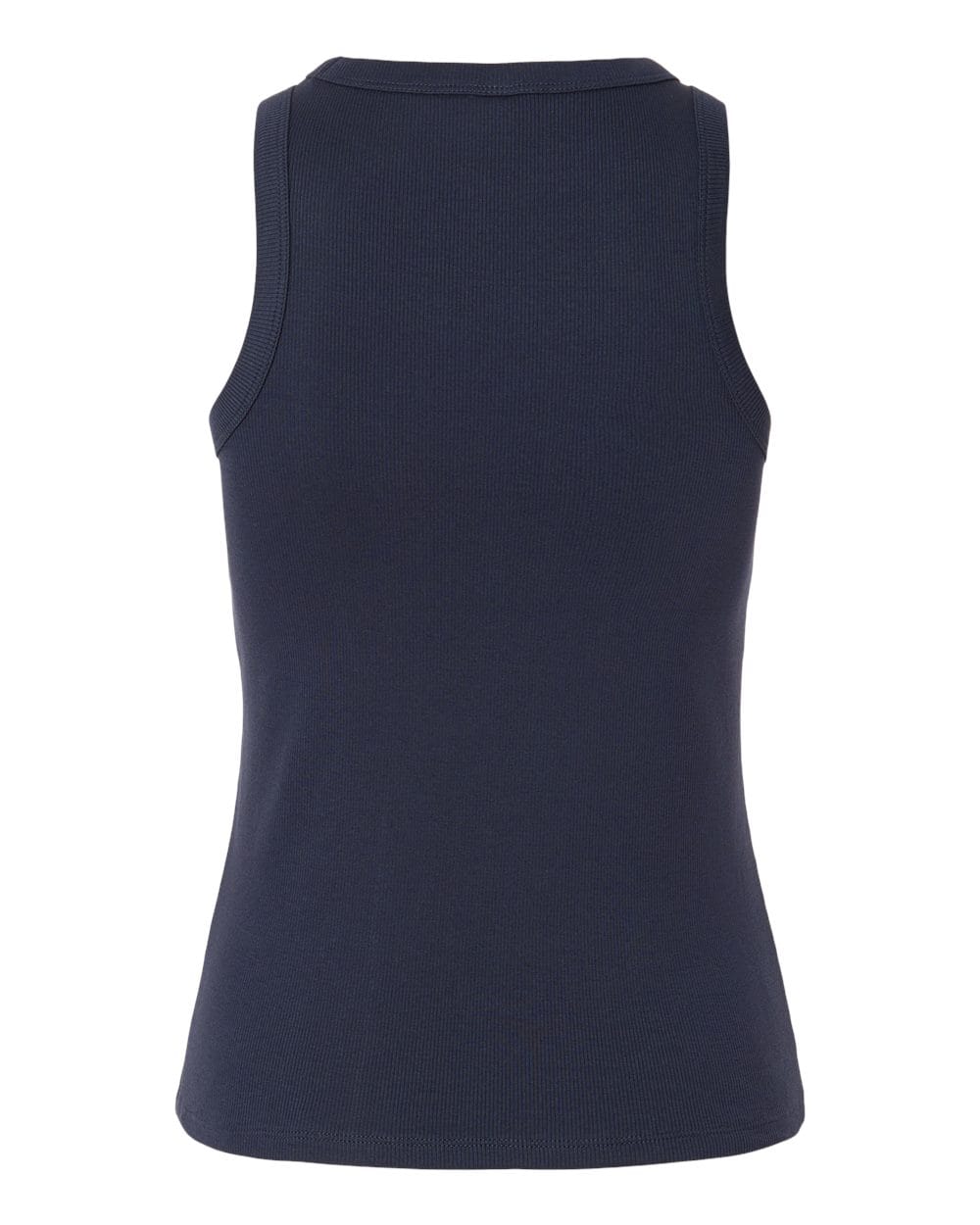 The Women's USA Rugby Heritage Baby Rib Tank by EMB S&S Activewear is displayed from the back in plain navy blue against a white background.