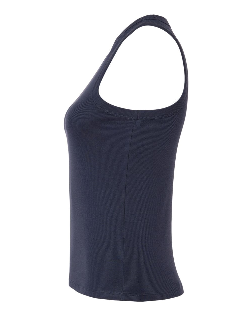 The EMB S&S Activewear Women's USA Rugby Baby Rib Tank in navy blue is displayed from the side on a plain white background.