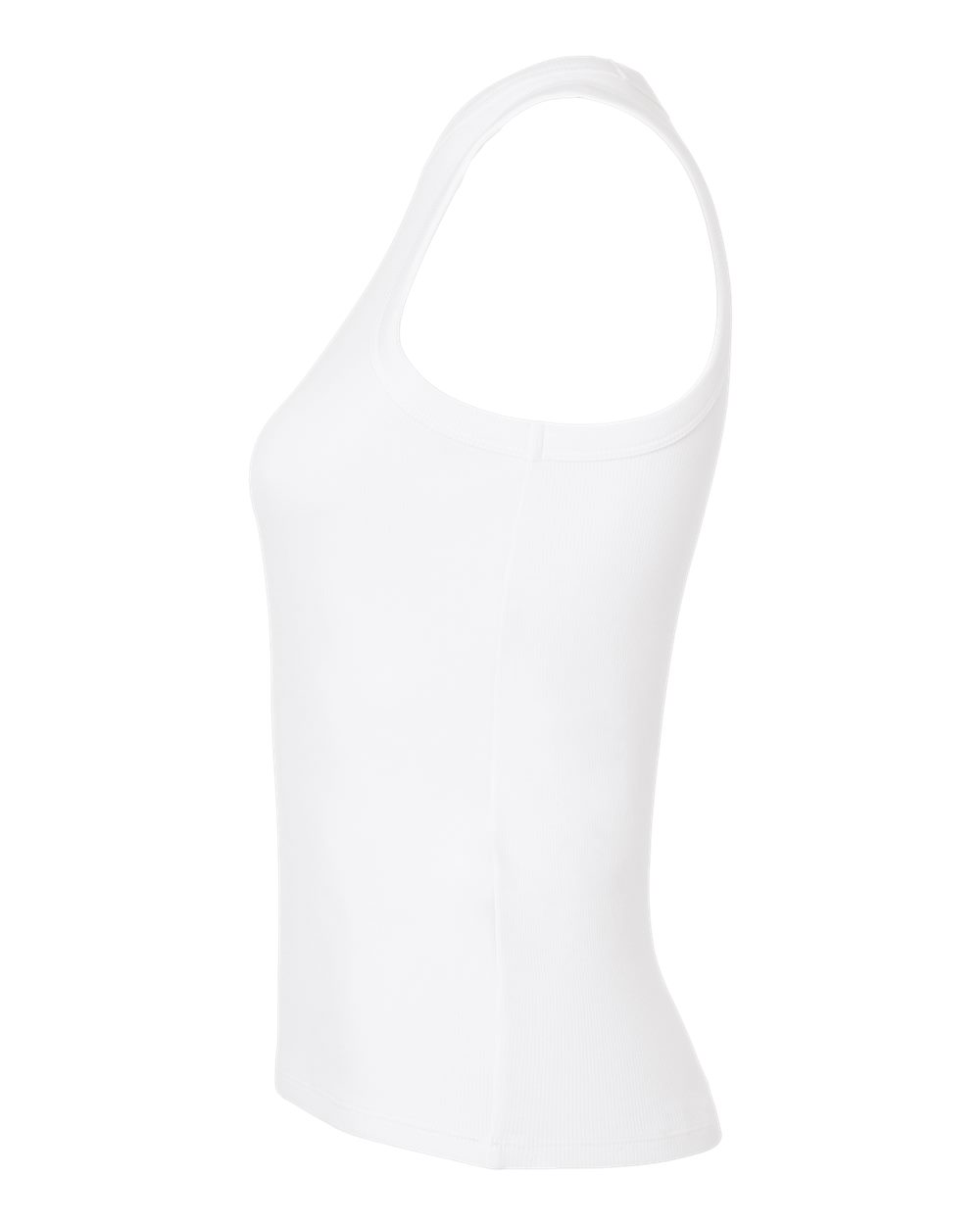 Side view of a Women's USA Rugby Heritage Baby Rib Tank by EMB S&S Activewear, shown plain white on a white background.