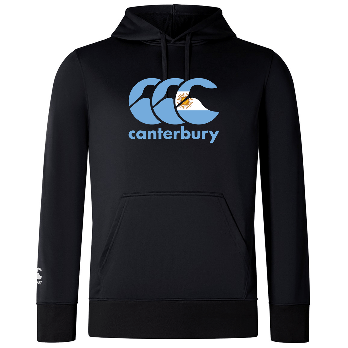 The Canterbury Argentina CCC Club Lightweight Hoodie by WRS Canterbury features a blue and white logo on the chest and provides a lightweight feel, ideal for any occasion.