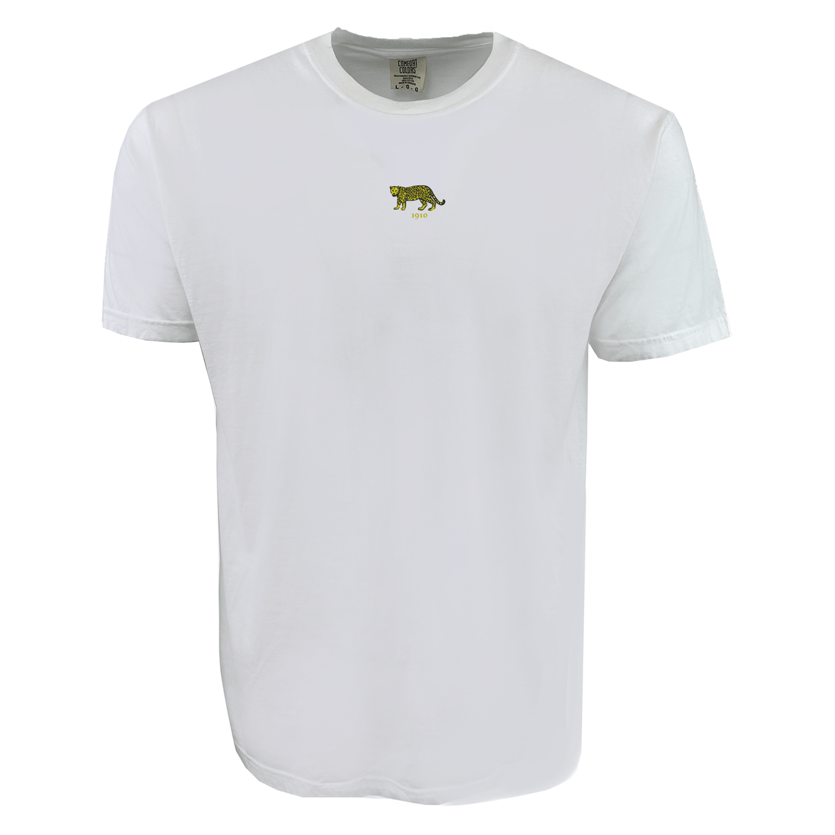 The EMB S&S Activewear Argentina Vintage Comfort Tee is a plain white shirt with a small embroidered green tiger on the chest, ideal for rugby fans who love classic style.