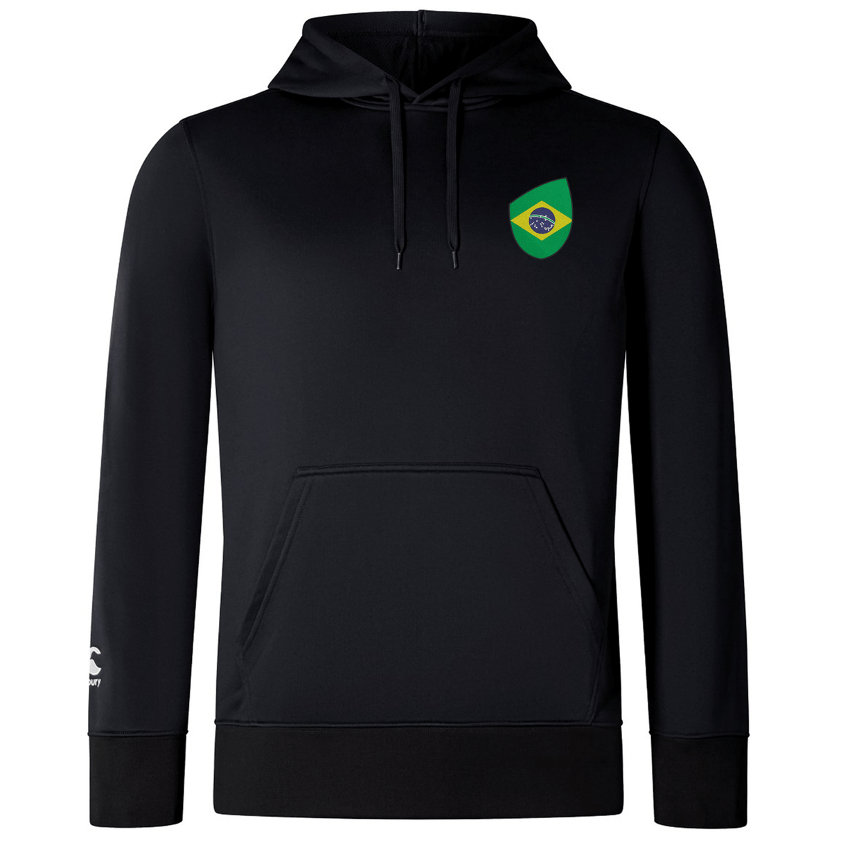 The EMB Canterbury Brazil Shield Club Lightweight Hoodie is perfect for rugby supporters, featuring a green, yellow, and blue emblem inspired by the Brazil Shield on the chest.