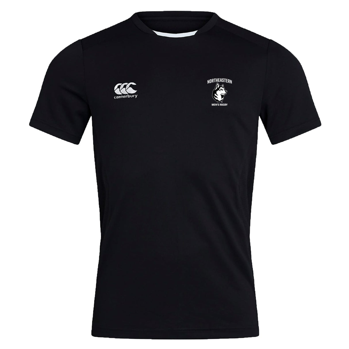Stay cool in the Northeastern University Men's Rugby Club Dry Tee by EMB Canterbury. This black short-sleeve shirt features chest logos and Vapodri Technology for breathable comfort during workouts.
