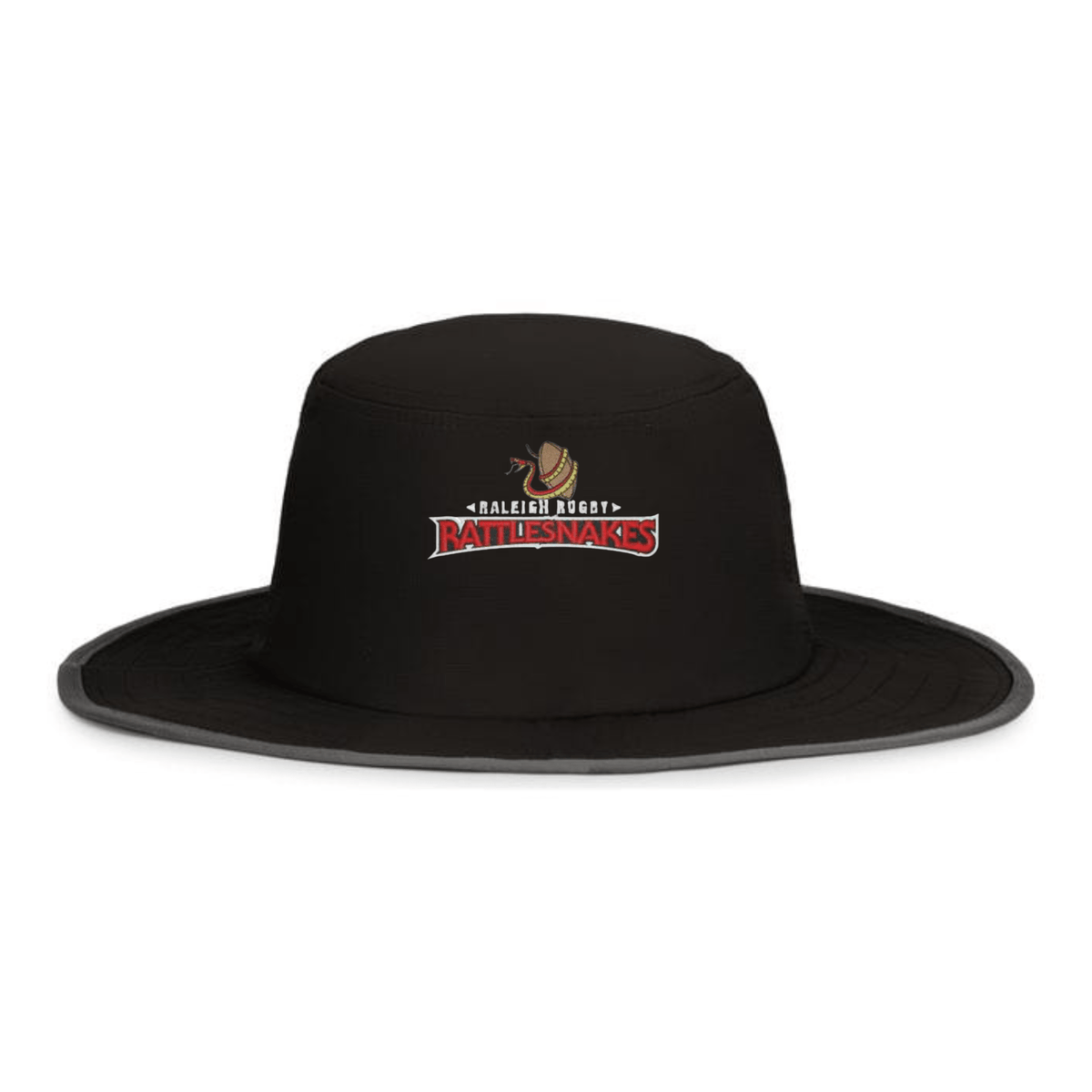 The EMB Augusta Raleigh Rattlesnakes Rugby Perforated Legend Boonie Hat features a wide brim and team logo on the front—perfect for fans and players.
