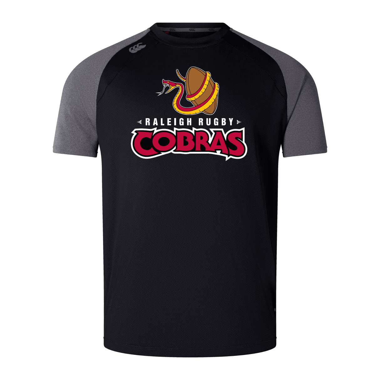 A Raleigh Cobras Rugby Elite Training Tee by WRS Canterbury with the word cobras on it.