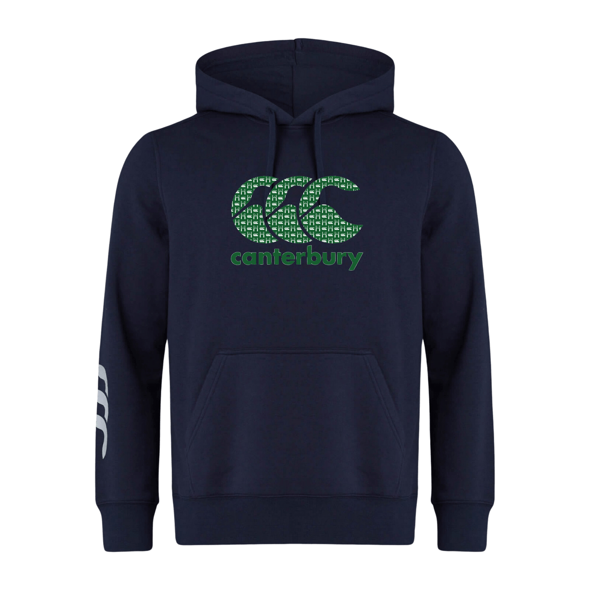 Navy blue Canterbury Goal Post CCC Club Hoodie by WRS Canterbury, featuring a green "Canterbury" logo on the front and white Canterbury branding on the left sleeve.