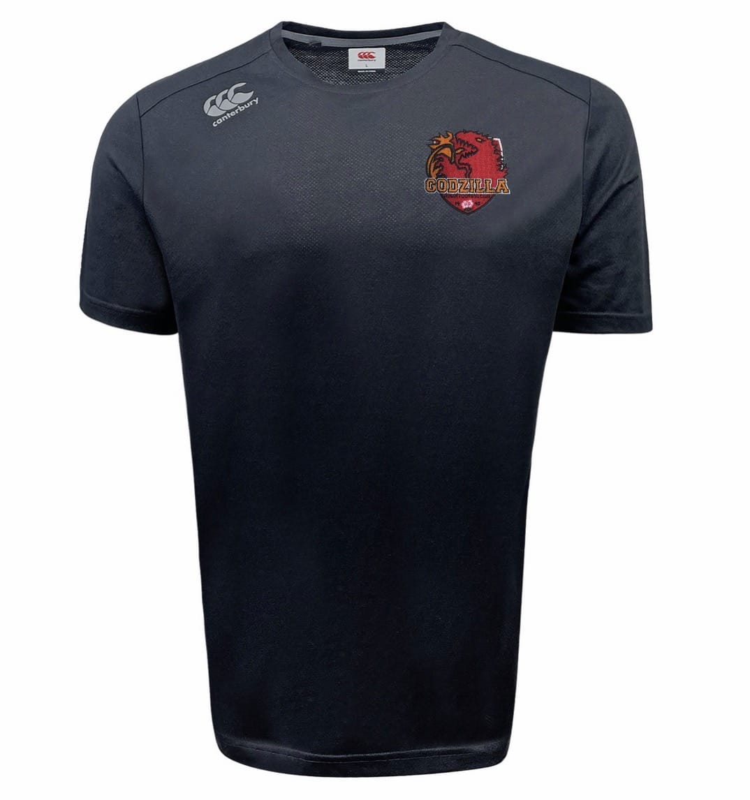 A black short-sleeve athletic jersey shirt from EMB Canterbury, featuring a red crest and the word “Gonzaga” on the left chest, with a white logo on the right shoulder.