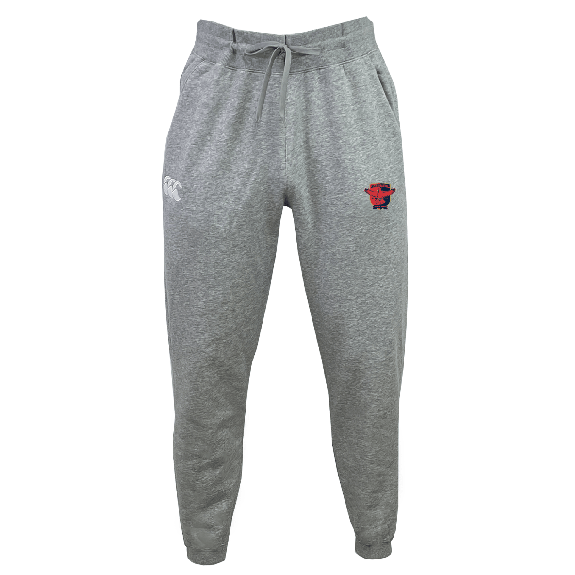 The Charlotte Cardinals Rugby Club Leisure Sweatpant by Canterbury, offered by EMB Canterbury, is made from soft, organic cotton and includes a drawstring. These sustainable sweatpants showcase a bold red bull logo on the right thigh along with a sleek white logo on the left thigh, blending style with eco-friendly materials flawlessly.