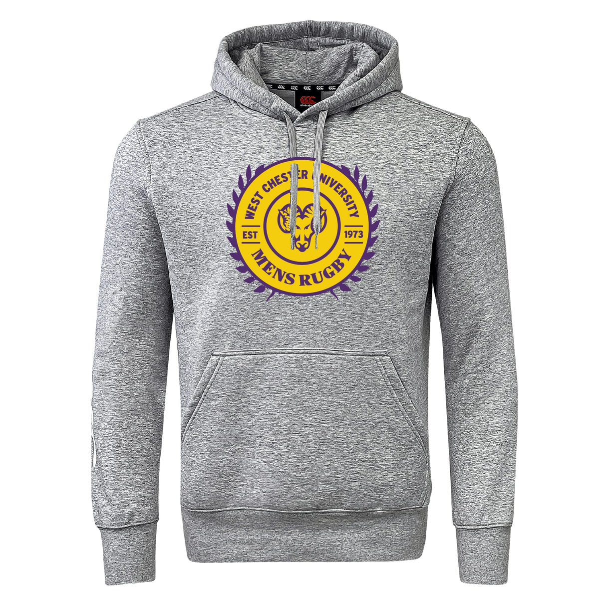 Show your spirit with the West Chester University Club Hoodie by Canterbury! This WRS Canterbury gray hoodie features the men's rugby logo in purple and gold on the front center—ideal for any true fan.