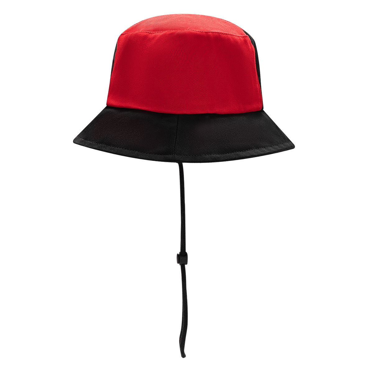The Crusaders Super Rugby Bucket Hat 25/26 by Classic Sportswear features an adjustable drawstring, embroidered branding, and a red-black design. Set against a white background, it blends style with practicality effortlessly.