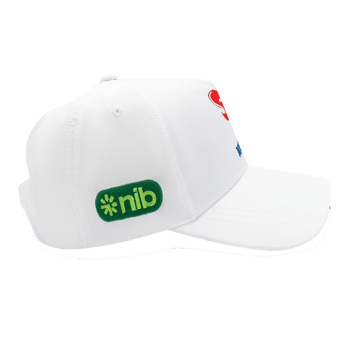The Knights NRL 25/26 Media Cap by Classic Sportswear showcases a white design with a green "nib" logo on the side. It's crafted from quick-drying polyester for comfort during any activity and includes an adjustable Velcro closure for a perfect fit.