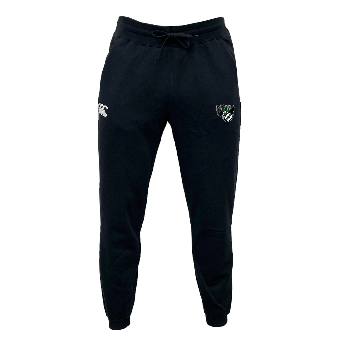 The Chicago Valkyries Leisure Sweatpants by EMB Canterbury are made of organic cotton and feature a logo on the right thigh and a white logo on the left, combining comfort with style.