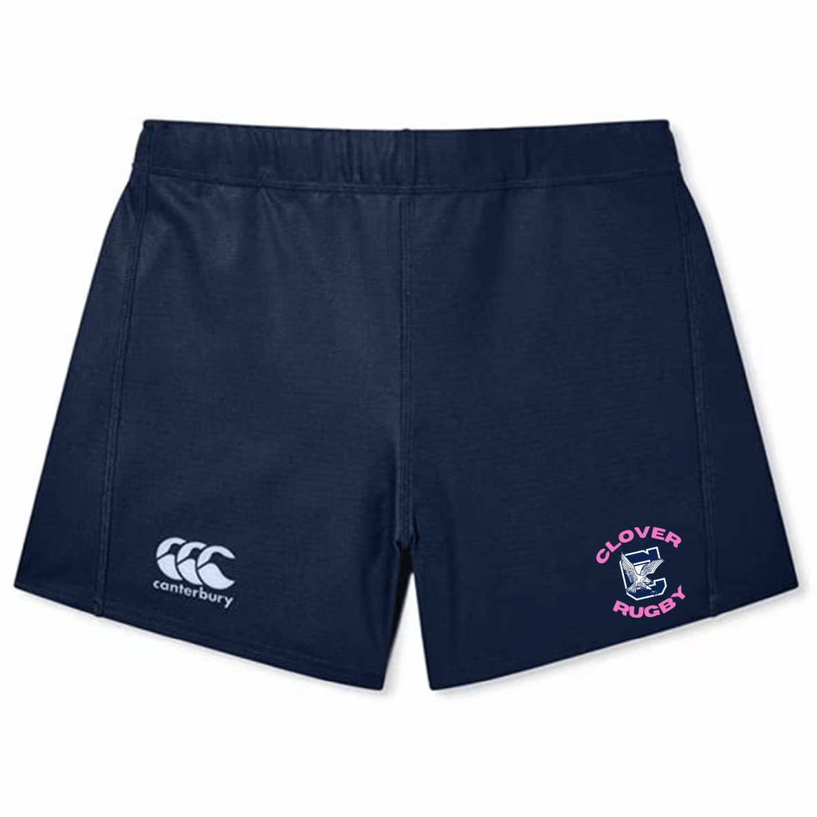 The Clover Middle Girls Women's Yokohama Short by EMB Canterbury features the Canterbury rugby logo on the left leg and Clover Rugby on the right, making them perfect women's rugby shorts.