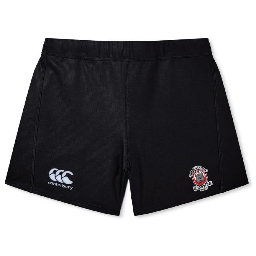 The EMB Canterbury Crescent City Rougaroux Women's Yokohama Shorts feature Vapodri Fabric, a Canterbury logo on the left leg, and a team crest with "Crescent City Rougaroux" on the right leg.