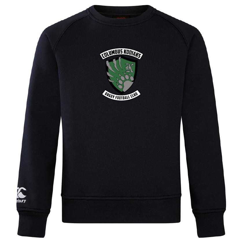The WRS Canterbury Columbus Kodiaks Full Color Logo Club Crew Sweatshirt is a black ultra-soft sweatshirt with the team logo on the chest and a small embroidered CCC logo on the left sleeve.