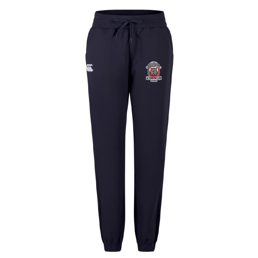 The Crescent City Rougaroux Women's Leisure Sweatpant by EMB Canterbury is made from organic cotton, with a drawstring waist and logos on both thighs—perfect for casual wear or rugby training.