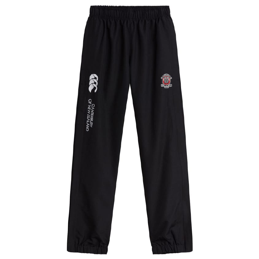 The Crescent City Rougaroux Cuffed Hem Stadium Pant by EMB Canterbury features an elastic waistband, cuffed hem, Canterbury logo, and club crest on the thighs—ideal rugby pants for training or game day.