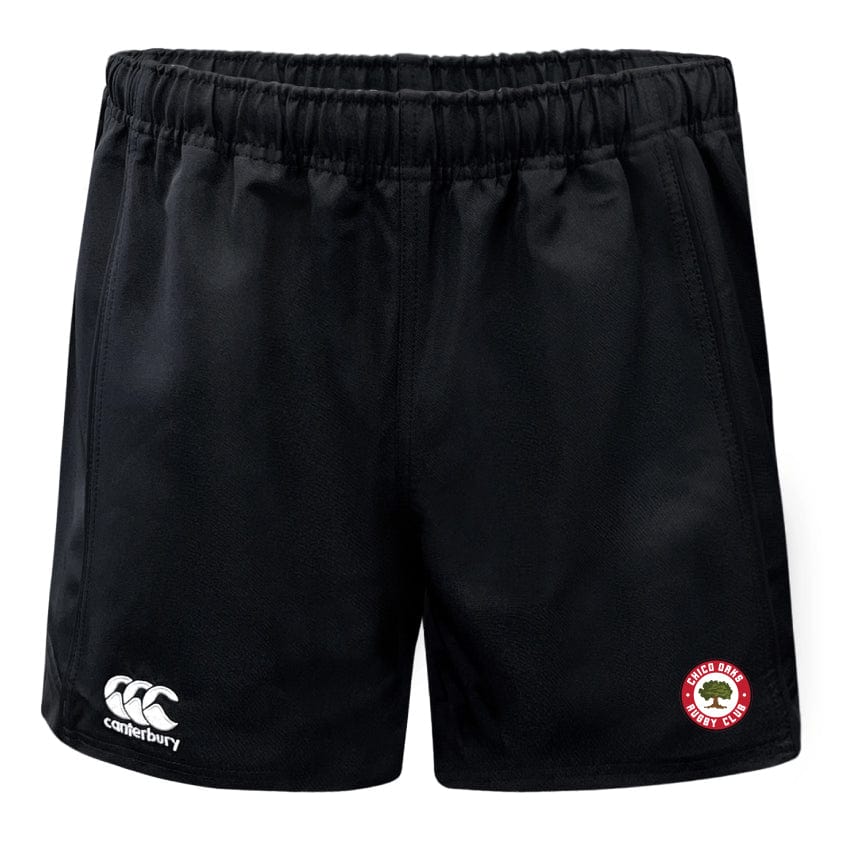 The Chico Oaks Professional Rugby Short by EMB Canterbury features an elastic waistband, a Canterbury logo on the left leg, and a circular red and white badge on the right. Made from durable polyester, these shorts deliver both style and performance.
.