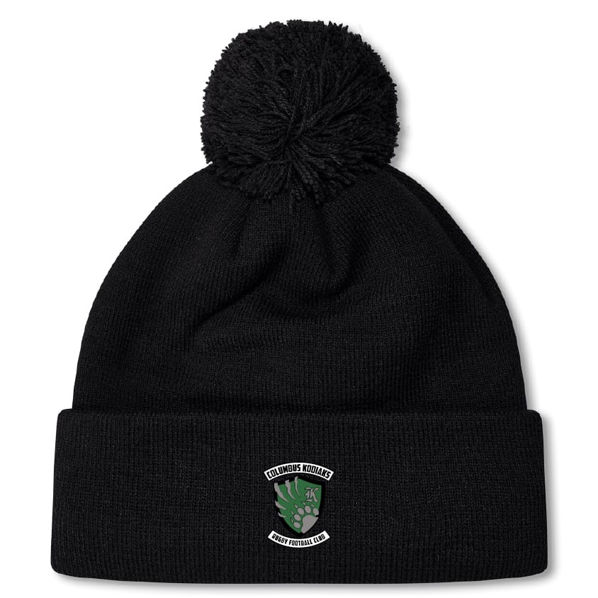 Stay warm in the EMB Canterbury Columbus Kodiaks Full Color Logo Pom Pom Beanie by Canterbury, featuring a fleece lining, folded brim, pom-pom top, and the team logo on the front.