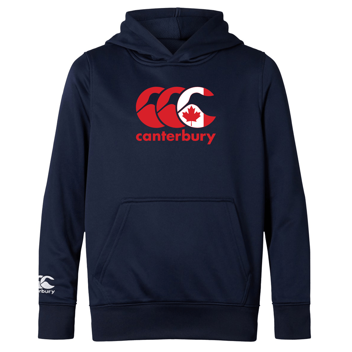 Navy blue lightweight hoodie by WRS Canterbury featuring the CCC Logo and a bold red maple leaf.