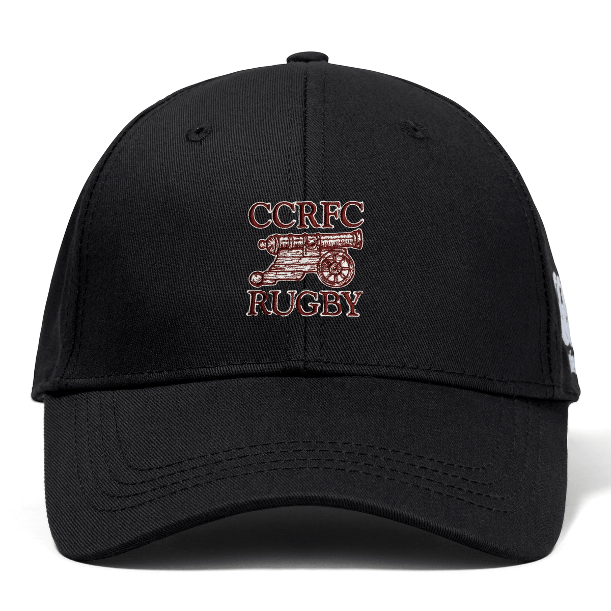 Black Concord Carlisle Rugby Flexfit Drill Cap by EMB Canterbury with "ccrfc rugby" and a red rugby logo embroidered on the front.