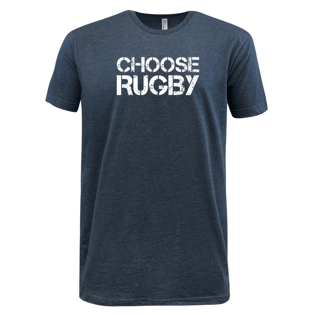 A dark blue Choose Rugby Supersoft Tee - 99 Collection with the text "CHOOSE RUGBY" printed in large white letters on the front, perfect for rugby enthusiasts by WRS LAT.
