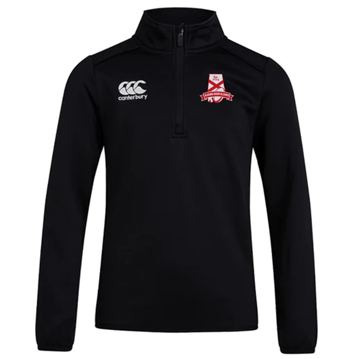 Black Alabama Rugby Alliance Club 1/4 Zip Mid Layer Training Top with a CCC logo on the left chest featuring a red and white shield emblem by EMB Canterbury.