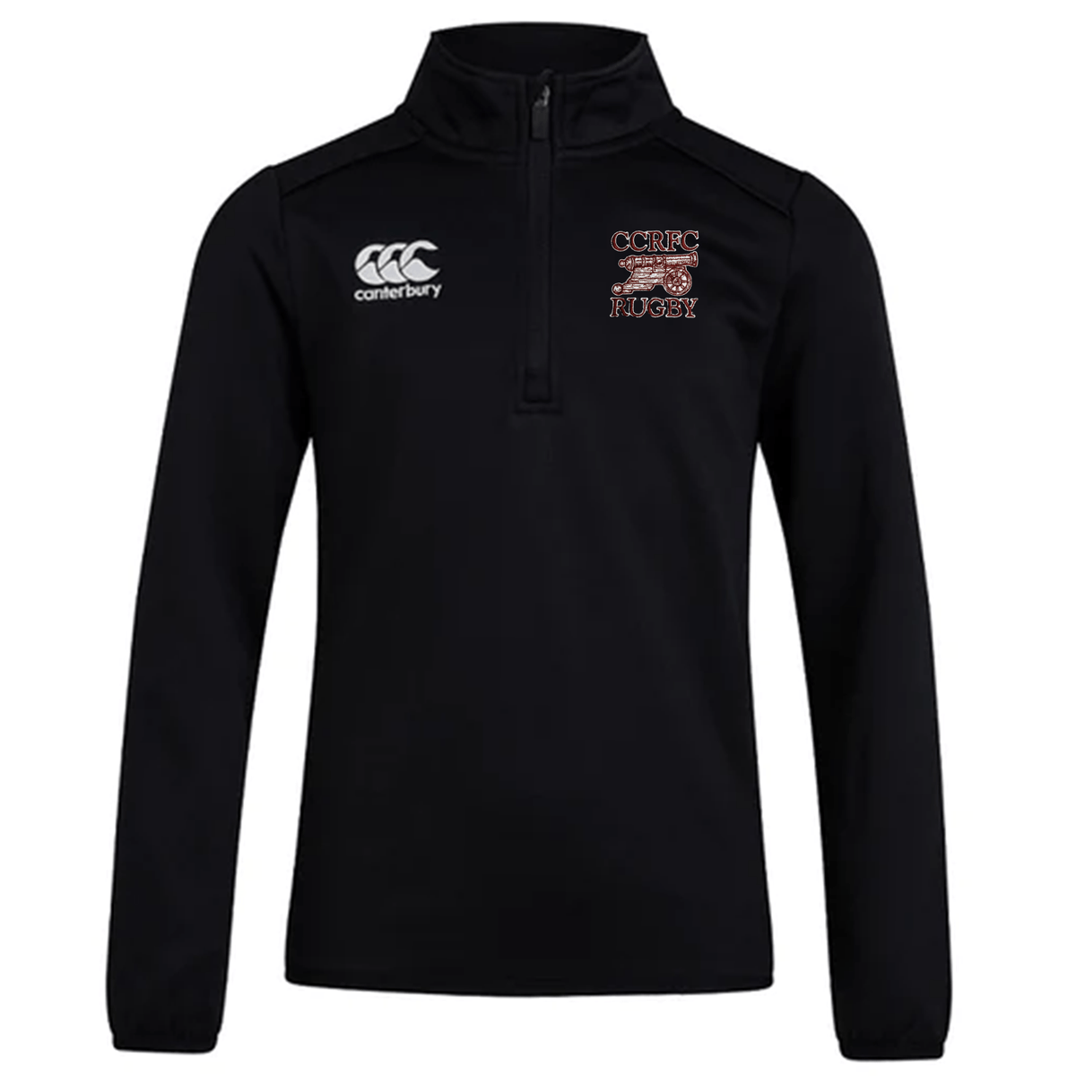Concord Carlisle Rugby Club 1/4 Zip Mid Layer Training Top by EMB Canterbury, featuring Canterbury logo on the left chest and "ccric rugby" embroidered on the right.