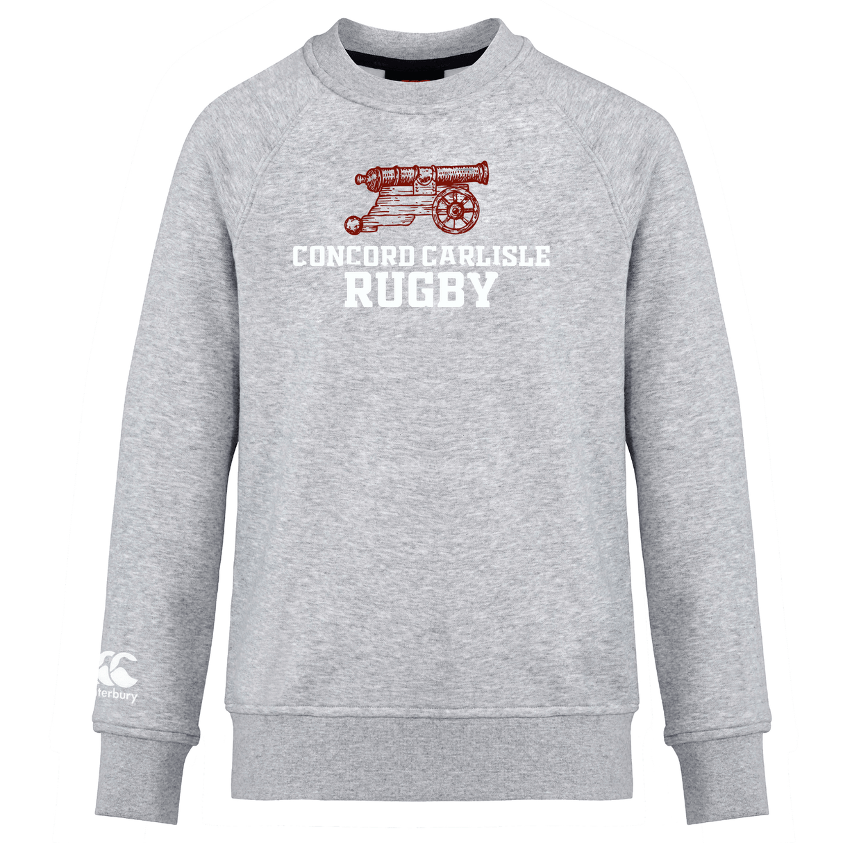 Gray crew-neck Concord Carlisle Rugby Club Crew Sweatshirt by WRS Canterbury with a red vintage car graphic printed on the front.