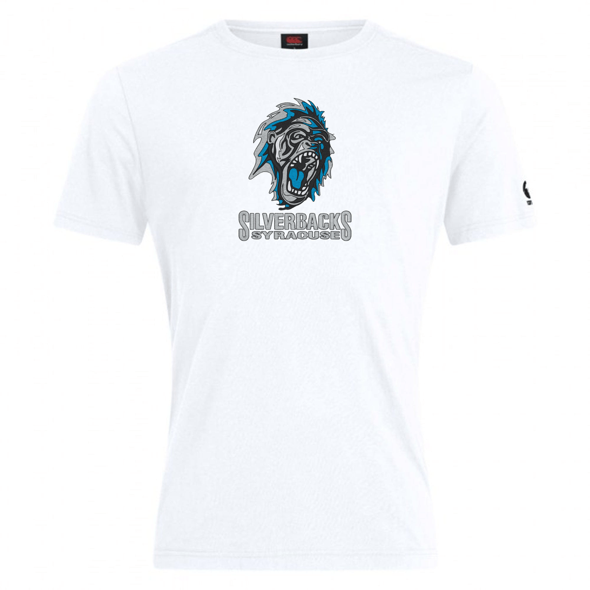 Syracuse Silverbacks Club Plain Tee by WRS Canterbury featuring the image of an aggressive gorilla's face with the text "Silverbacks Syracuse" printed underneath, made from premium cotton-heavy blend for comfort and durability. Customization options available.