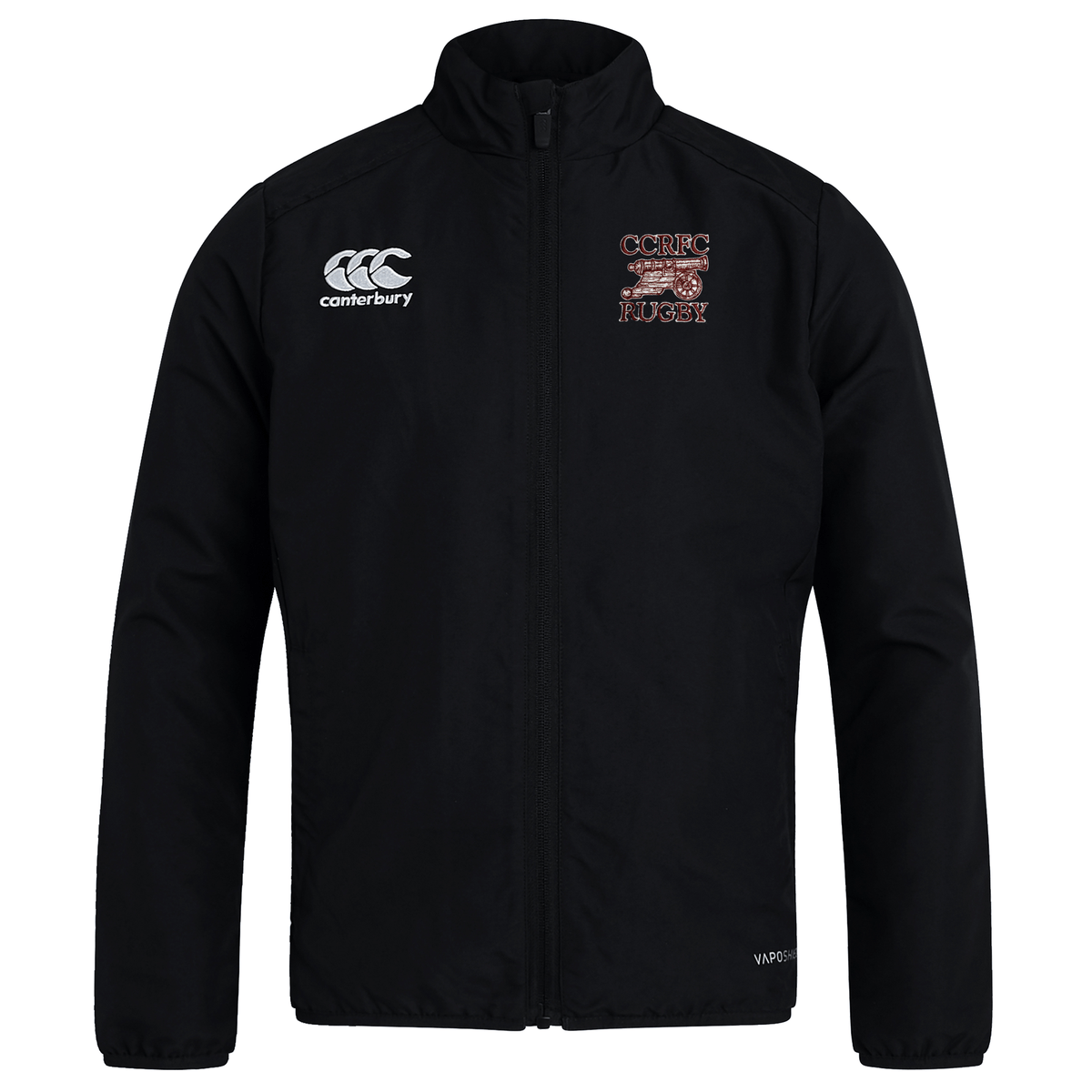 Concord Carlisle Rugby Club Track Jacket by EMB Canterbury with a zippered front, featuring the ccc logo on the left chest and "ccrc rugby" embroidery on the right.