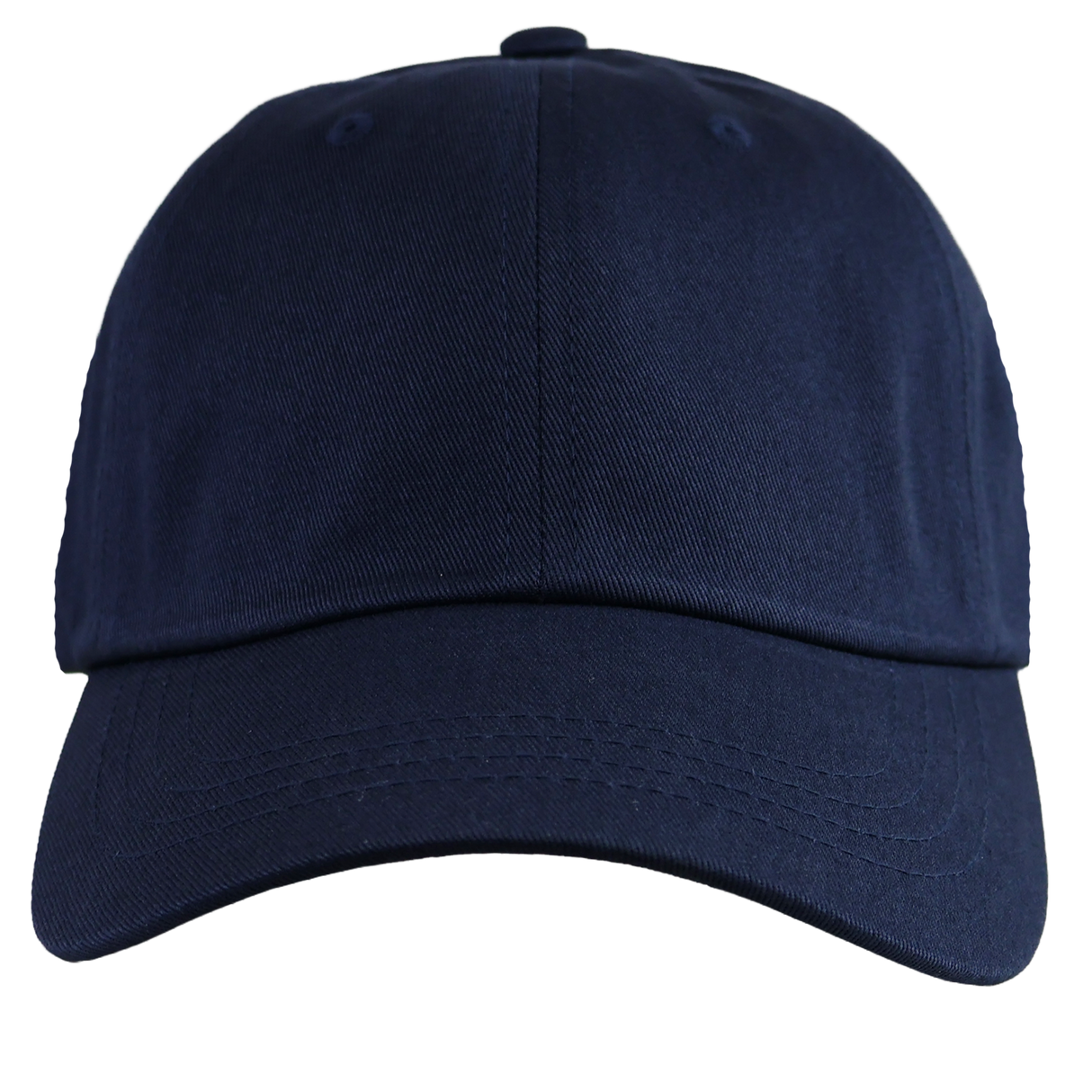 The S&S Activewear Adult Low-Profile Cotton Twill Dad Cap in navy, featuring a curved brim, is shown from the front against a white background.