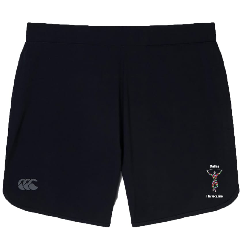 The Dallas Harlequins Elite Woven Short by EMB Canterbury features a small team logo on the right leg and a Canterbury logo on the left, combining style and function for your workout.