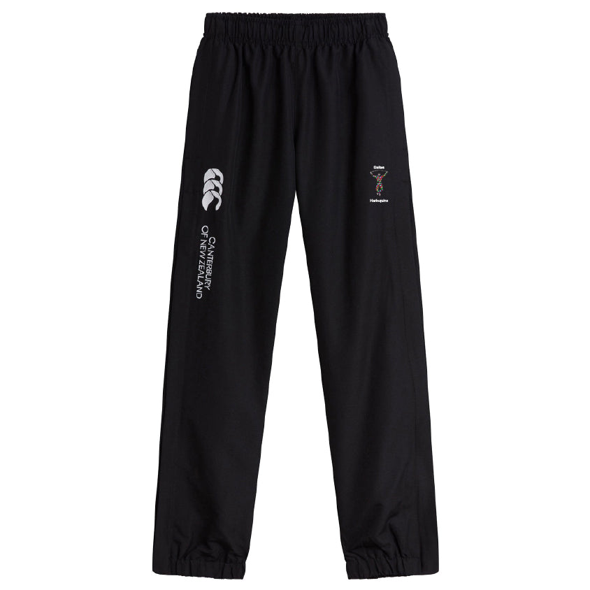 The Dallas Harlequins Cuffed Hem Stadium Pant by EMB Canterbury features elastic waistband and cuffs, plus Harlequins Rugby Club logos—ideal men's athletic pants for rugby fans.