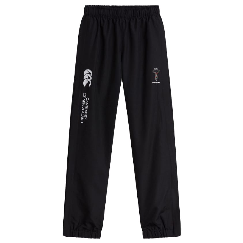 The Dallas Harlequins Cuffed Hem Stadium Pant by EMB Canterbury features elastic waistband and cuffs, plus Harlequins Rugby Club logos—ideal men's athletic pants for rugby fans.