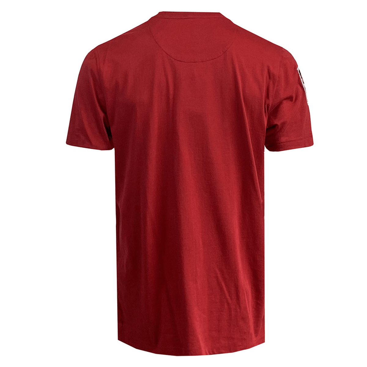 Red Ellis Rugby T-shirt, showing the back with a plain design and short sleeves, evokes the classic Canada Rugby 1932 style.