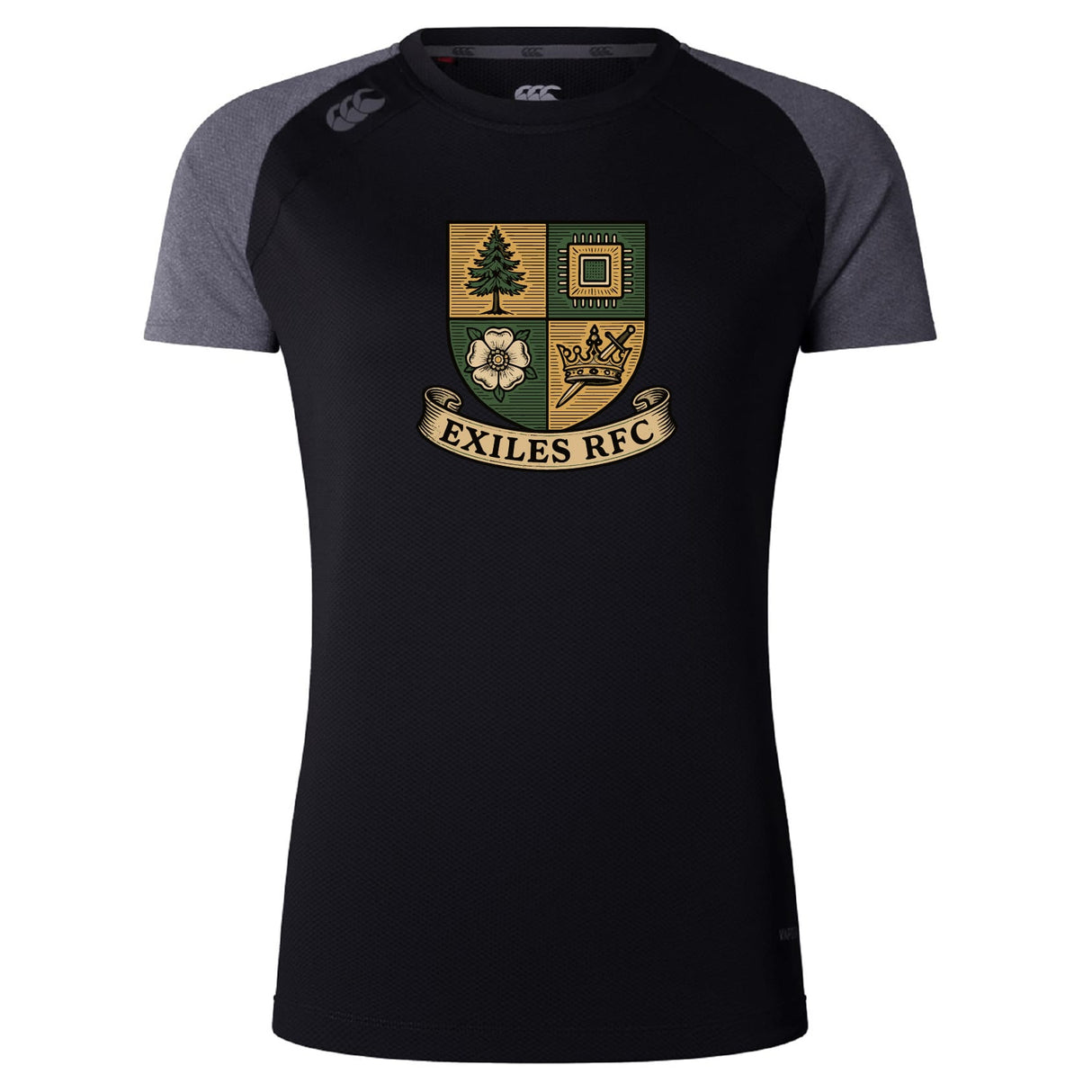 The Exiles Rugby Football Club Women's Elite Training Tee by WRS Canterbury features the club crest on the front and is perfect for your next Vapodri-powered workout.