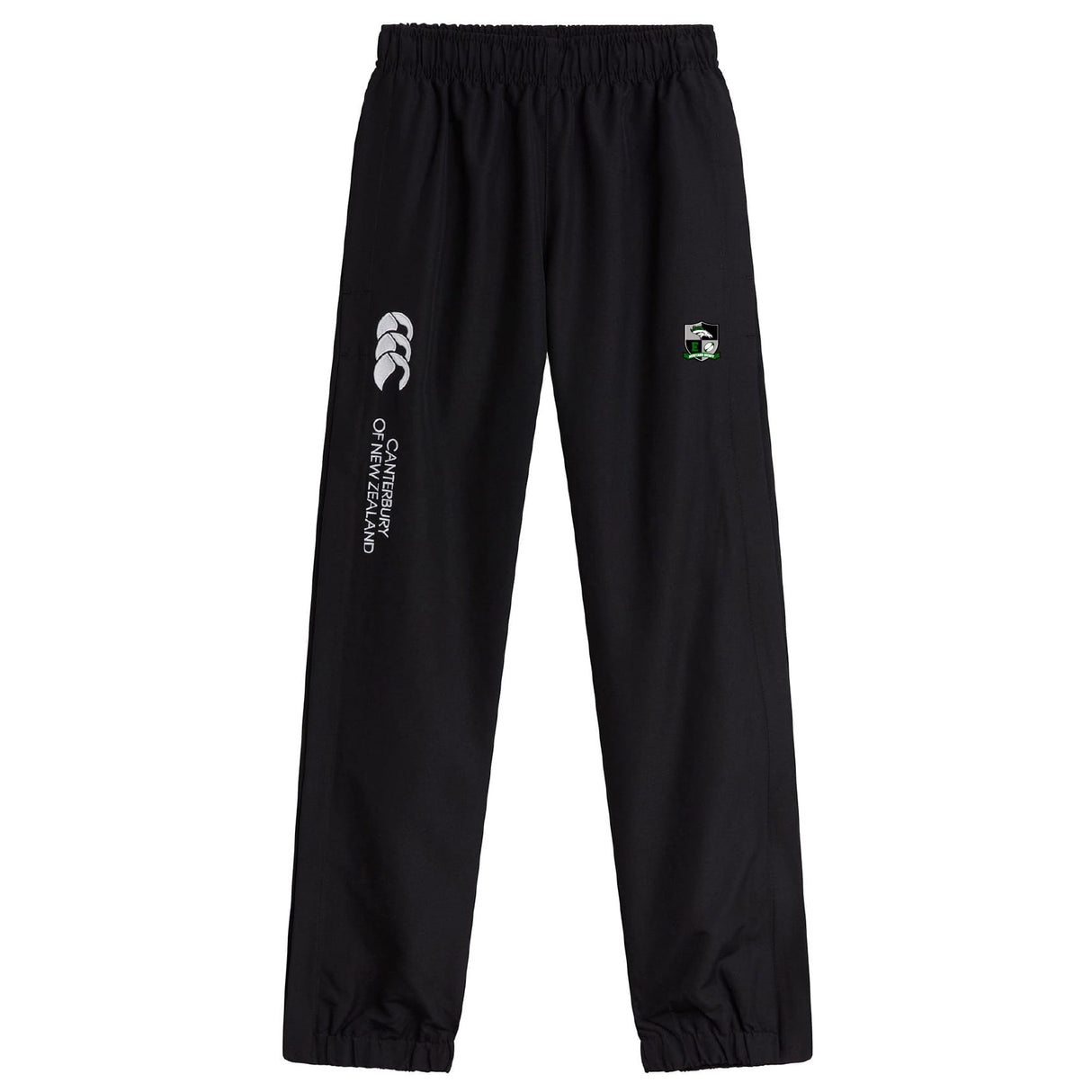 The Eagle High Mustangs Cuffed Hem Stadium Pant by EMB Canterbury features an elastic waistband and cuffs, Canterbury logo and text on the left leg, plus a small crest on the right thigh for an authentic look.