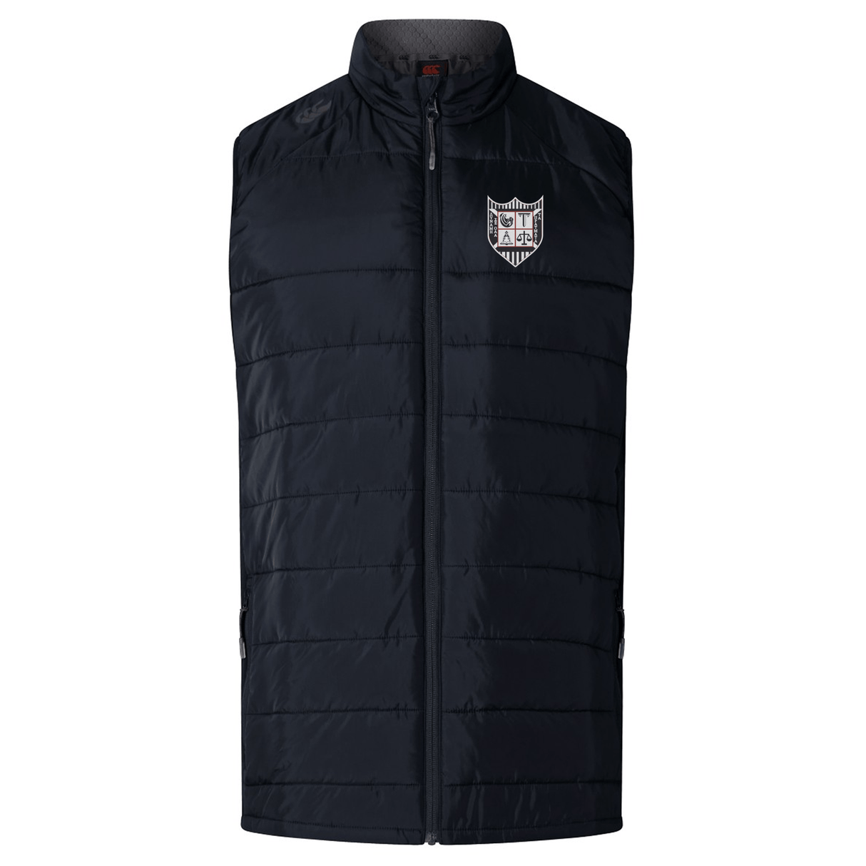 Troy University Rugby Elite Microlite Gilet by EMB Canterbury with a high collar and a crest on the left chest, displayed against a white background.