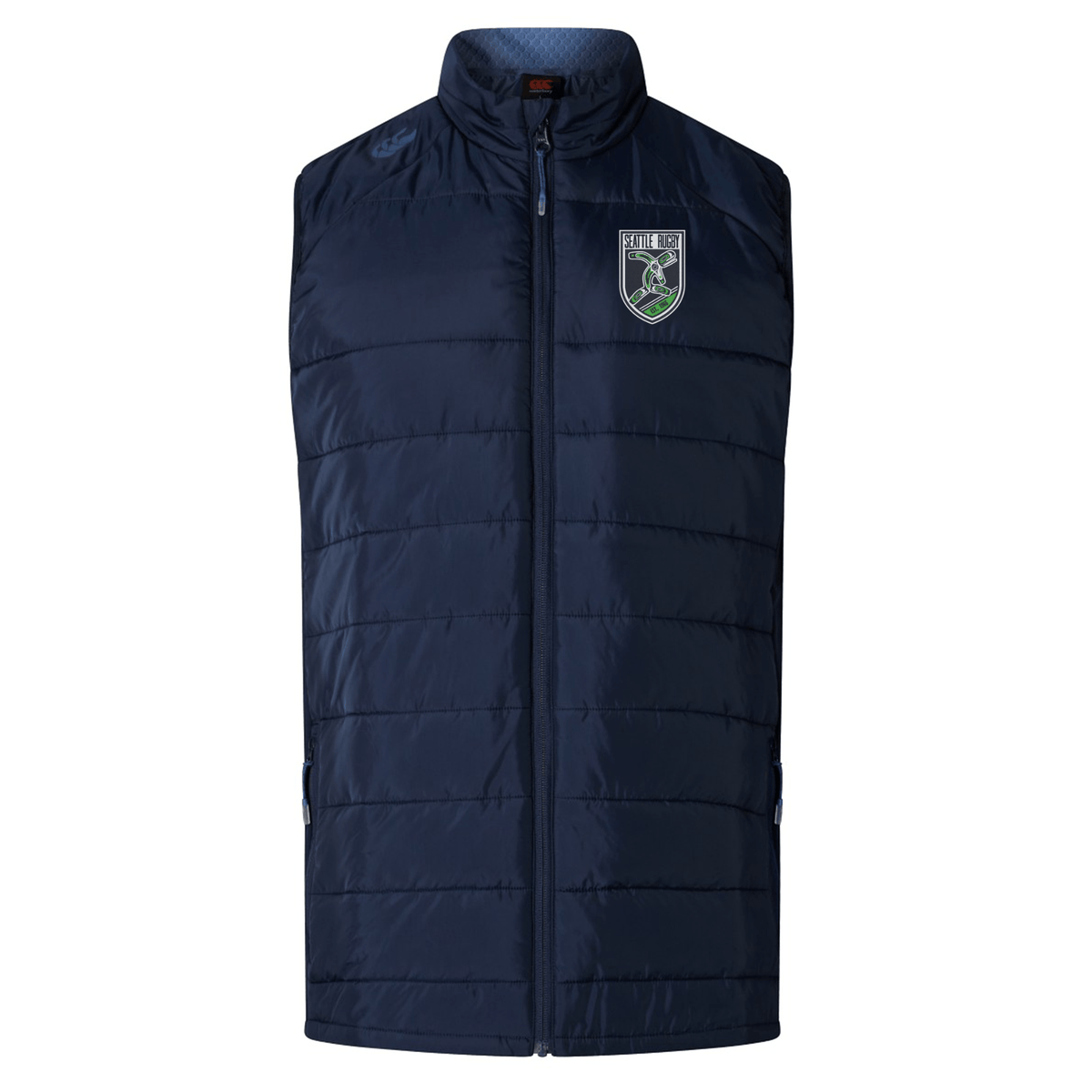 Seattle Rugby Club Elite Microlite Gilet by EMB Canterbury, with a high collar and a crest on the left chest, displayed on a white background.