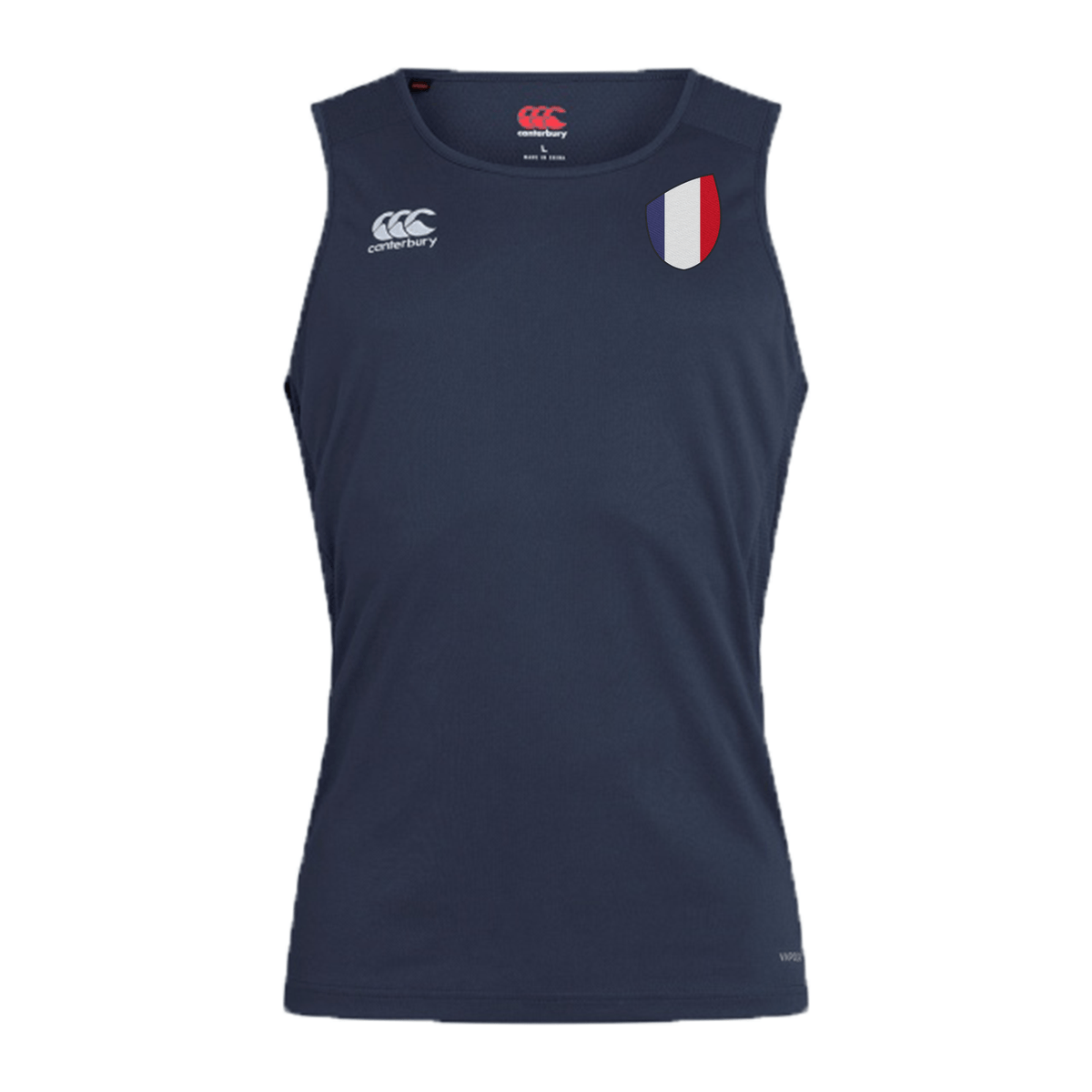 Navy sleeveless EMB Canterbury France Shield Club Dry Singlet featuring the Canterbury logo on the right chest and a small France Shield badge on the left chest.